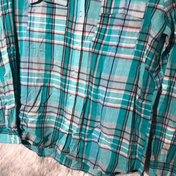 Gap Teal Boyfriend Plaid Button Down Shirt - Picture 6 of 8